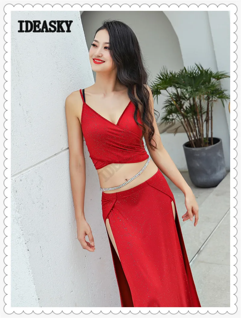 tribal egyptian Oriental bellydance women belly dance costume set crop halter top mesh flash hip skirt performance practice wear |