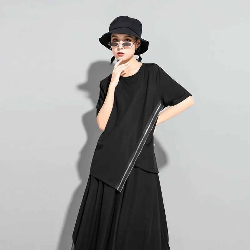 Женский Асимметричный пуловер XITAO однотонная свободная футболка на молнии