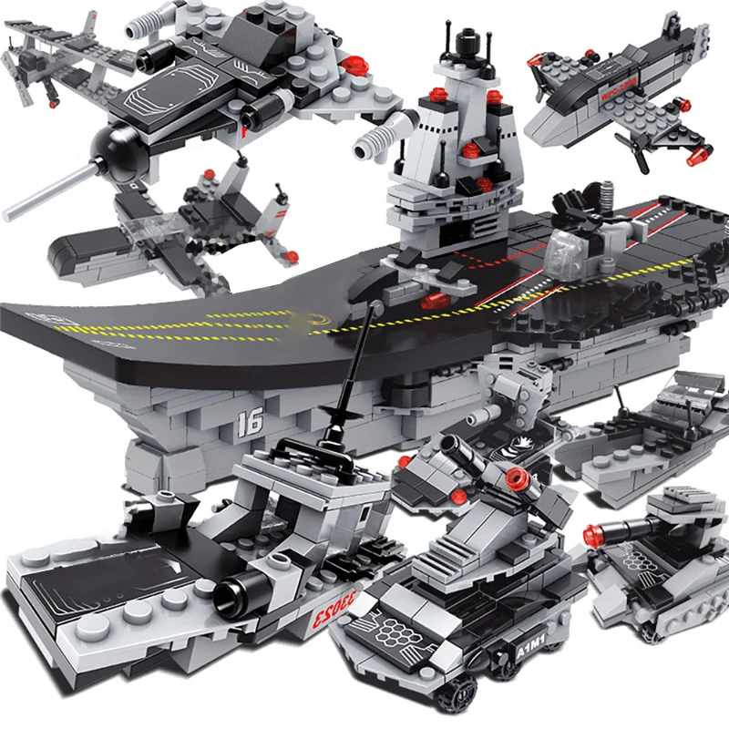 676 шт. 8 в 1 военный корабль флот самолет блоки грузовик армия солдаты строительные