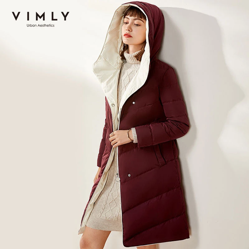 Зимняя длинная куртка на 90% белом утином пуху Vimly 2020 женская модная утепленная
