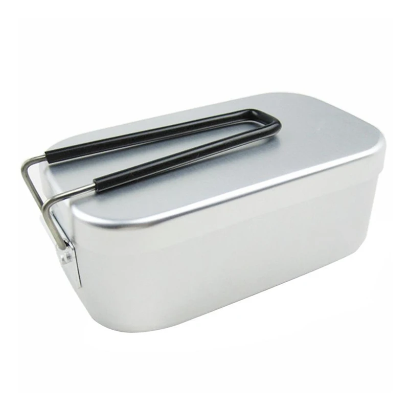 

Outdoor Camping Picnic Box Aluminum Rectangular Lunch Box Foldable Handle Metal Bento Food Container for Travel Camping