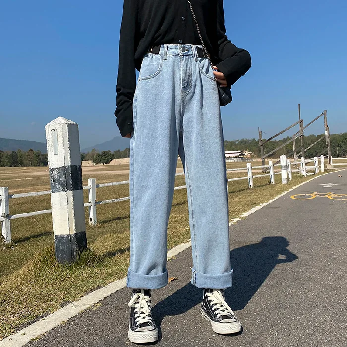 

Woman Jeans High Waisted 2021 Spring Summer Streetwear Baggy Wide Leg Vintage Fashion Stretch Blue Harajuku Straight Pants