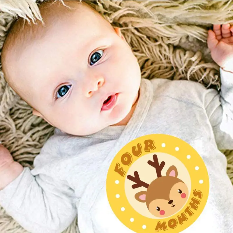 Pegatinas mensuales para beb&eacute;, pegatinas de animales para el primer a&ntilde;o, mes de edad, hitos de crecimiento, Unisex, de 1 a 12 meses-4