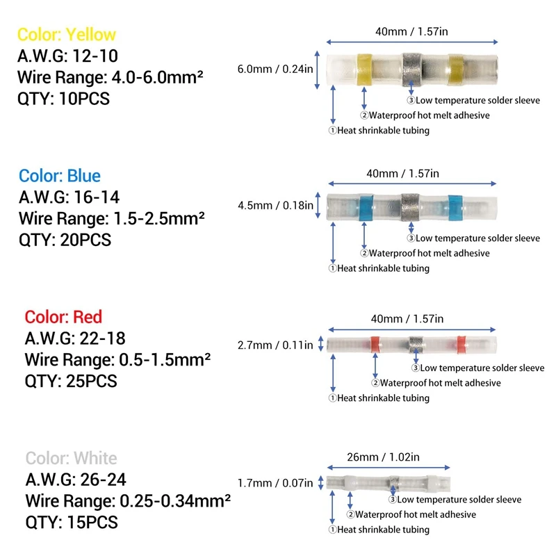 Комплект соединителей для проводов 150 шт. 70 водонепроницаемые стыковые
