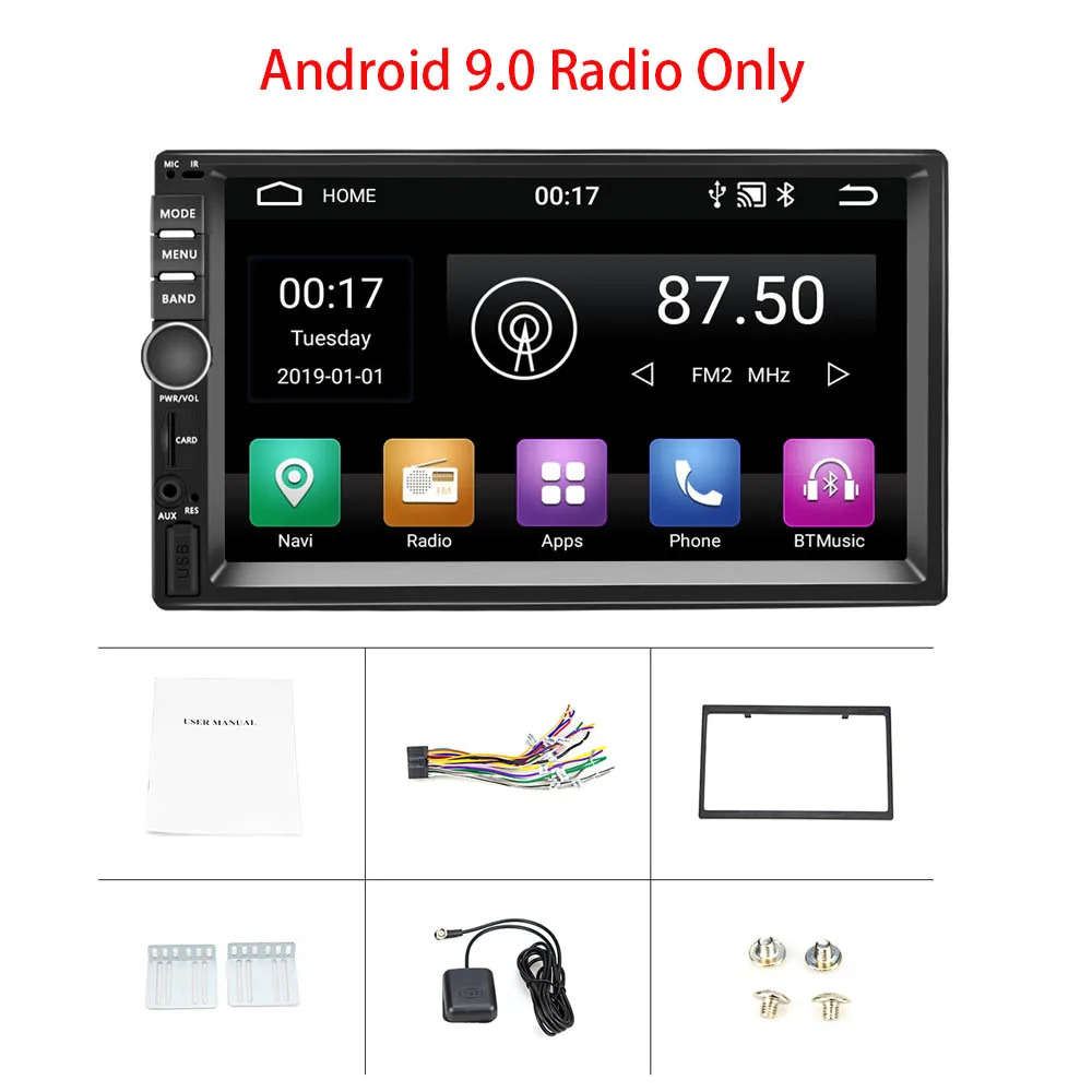 Hikity 7 дюймов Android автомобильный Радио gps навигация 2 Din универсальный RDS автомобильный мультимедийный плеер Зеркало Ссылка Авторадио Поддержка камеры - Цвет: Android 9 Radio Only