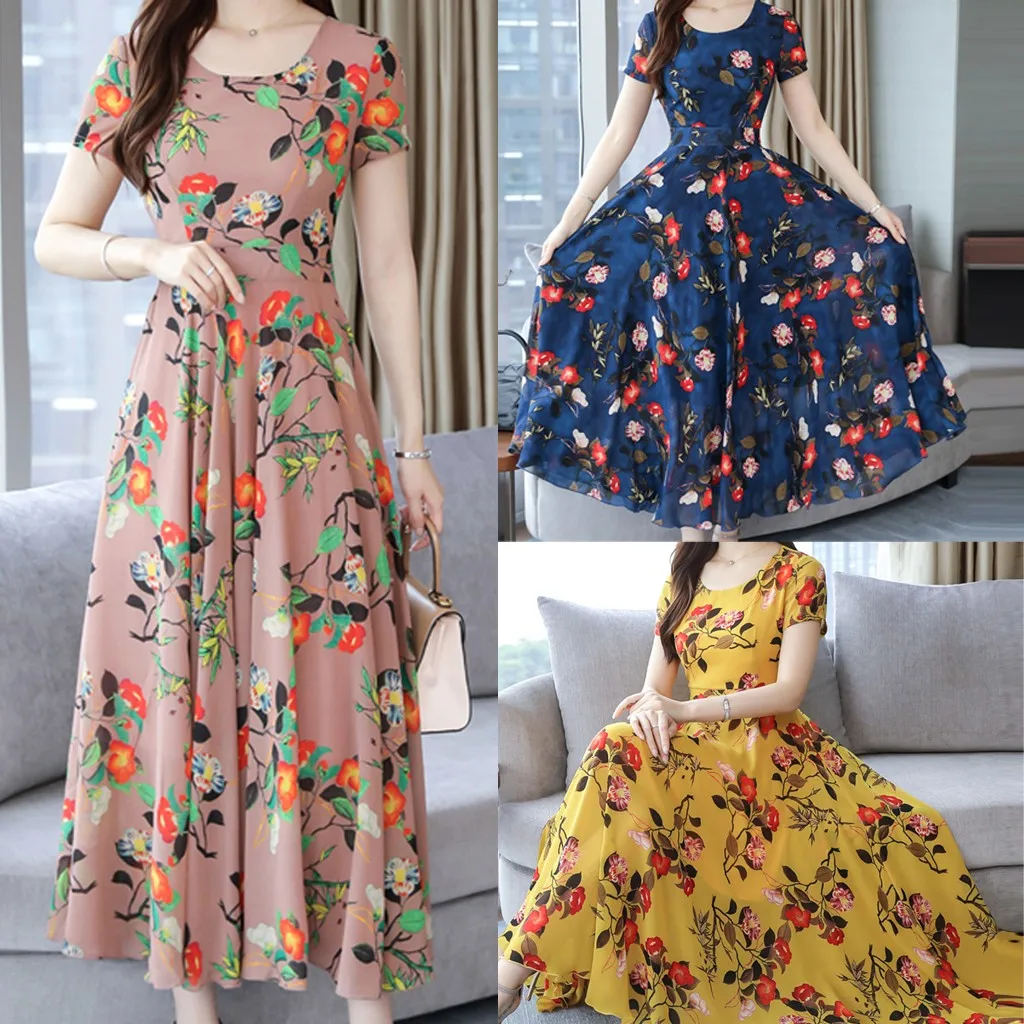 Платья для женщин Летнее платье 2020 бохо милое до середины икры с коротким рукавом