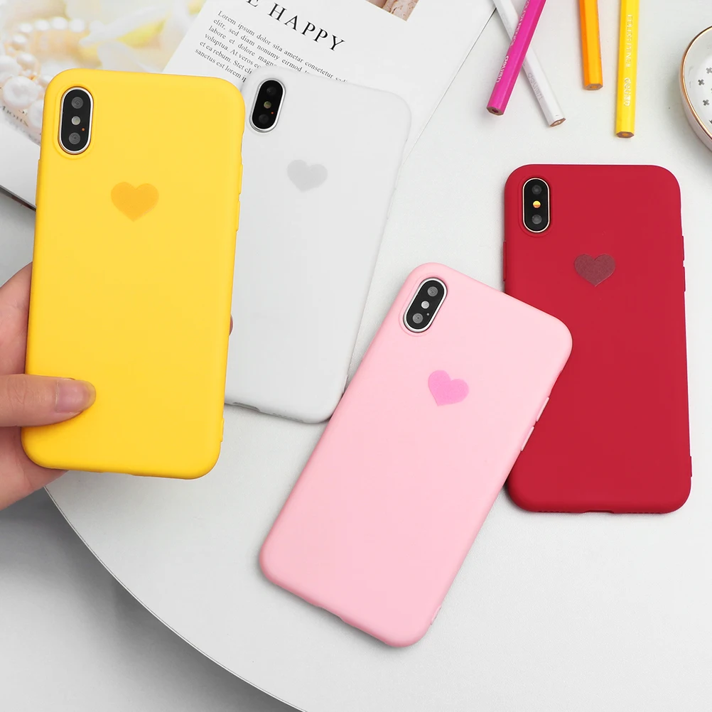 Матовый чехол карамельного цвета для iPhone 11 Pro XS Max XR X, чехол для телефона с сердечком для iPhone 6, 6 S, 7, 8 Plus, мягкий силиконовый чехол ТПУ, чехол