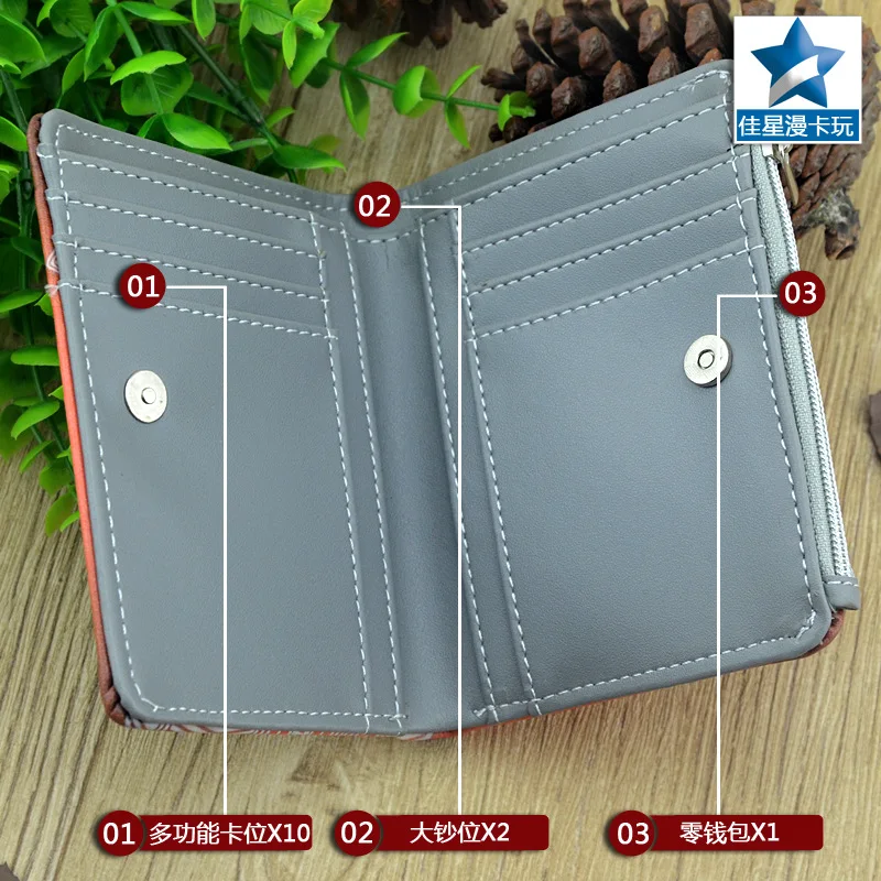 Аниме из PU искусственного короткошерстного оранжевый кошелек бумажник на кнопке