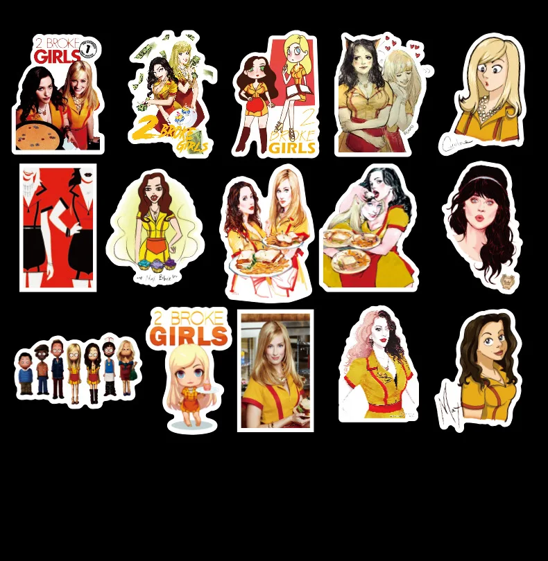 50pcs 2 Broke Girls Stickers Pack Fans Anime Vintage Paster Scrapbooking Diy Phone Laptop Collections Home Decorations Decals | Игрушки и