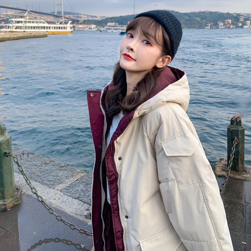 WQJGR Fashionable winter jacket women Hooded Warm Parkas Coat Hight Quality Female New Winter Collection Big pocket