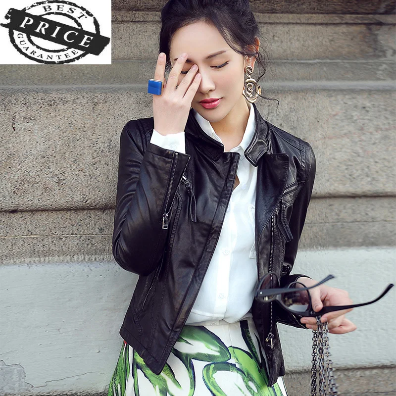 

Natural Sheepskin 100% Coat Female Streetwear Genuine Leather Jackets Women Moto Biker Real Women's Leather Jacket 6661