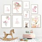 Лебедь балерины Девочки Кролик кошка животные розовая стена искусство Милая 26 букв алфавита имена Холст Картина принты для детской комнаты