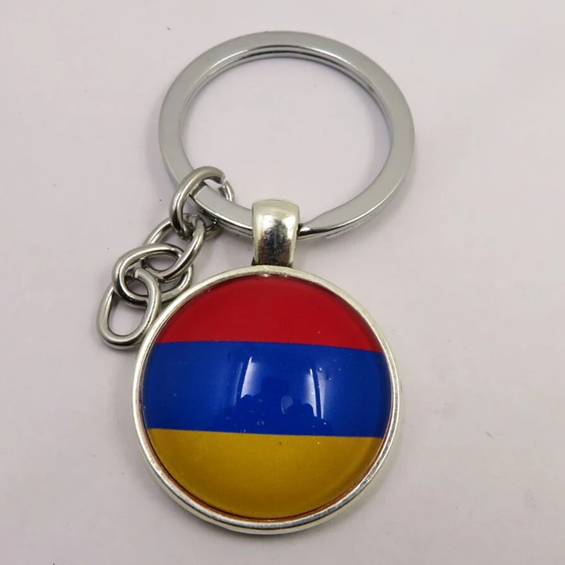 Armenia Flag Glass Beads Key Chain Ring keychains 25mm Silver Plated Metal Keyrings Women Men Car Keychain Jewelry |