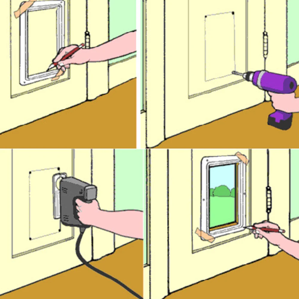 

Dog Cat Flap Door with 4 Way Locking Security Lock Flap Gate Weatherproof for Dogs Cats Pet Puppy Kitten ABS Plastic Gates Doors