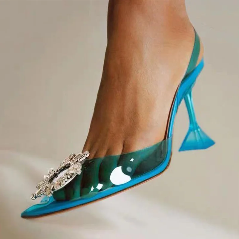 

Сандалии-гладиаторы женские, прозрачные, на высоком каблуке, со стразами