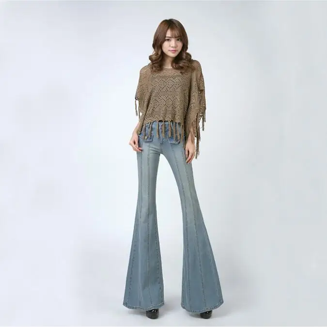 Europe Fashion Trend Lady Slim Butt-Lifting Plus Size High Waist Big Flared Jeans Female Boot Cut  Wide Leg Denim Trousers