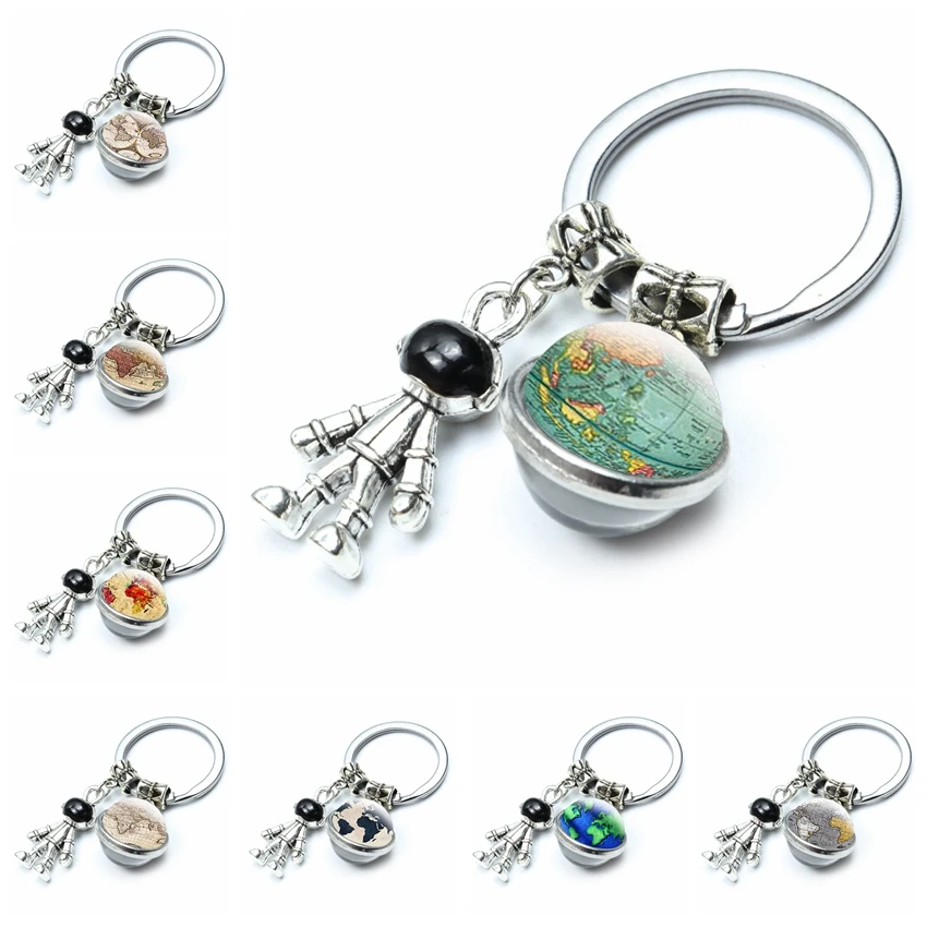 Винтажный брелок с картой мира модные подвески в виде астронавта космоса робота