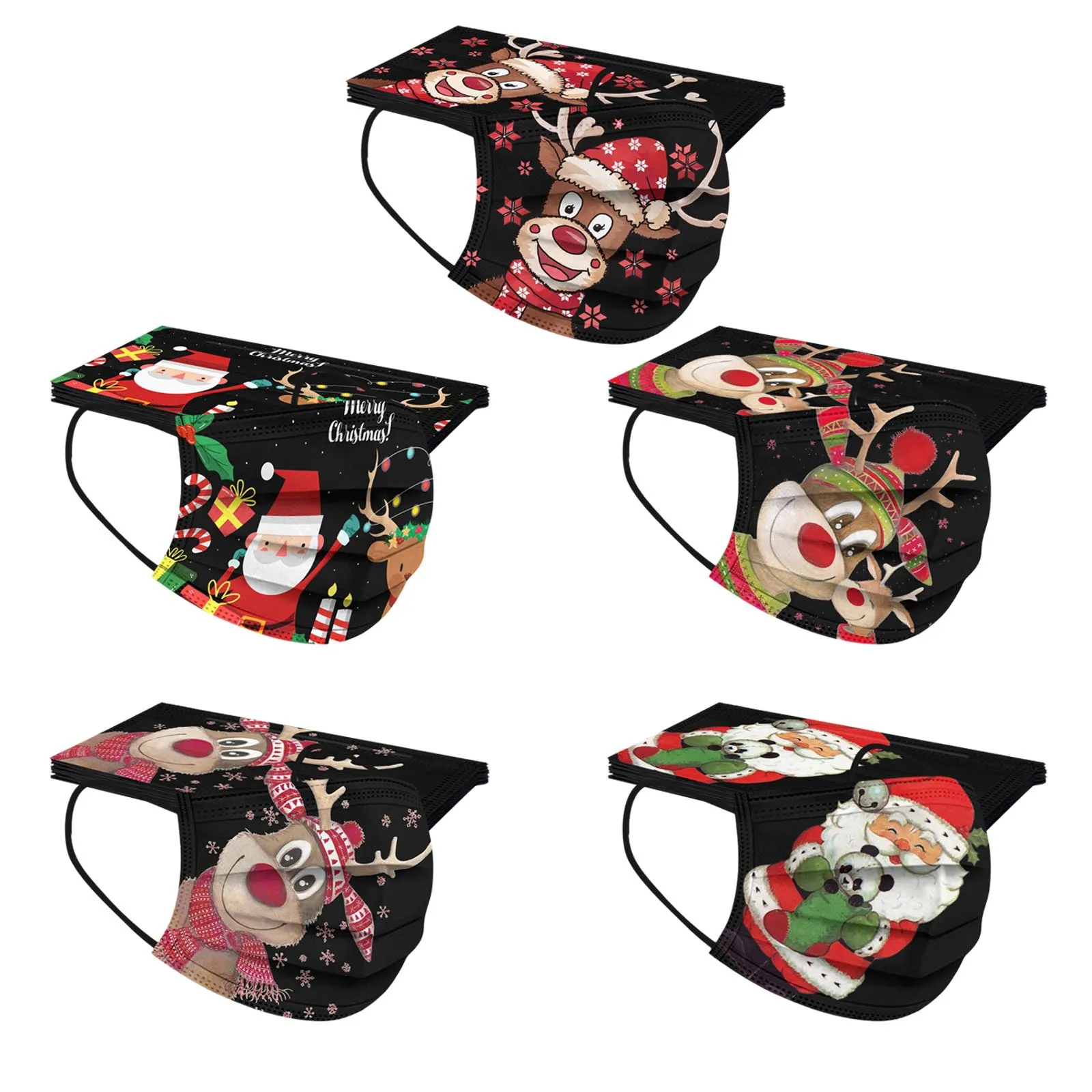 

10pcs Adult Christmas Printed Mask Disposable Protective Face Masks Halloween Mask Party Decoration Cosplay Costume Props