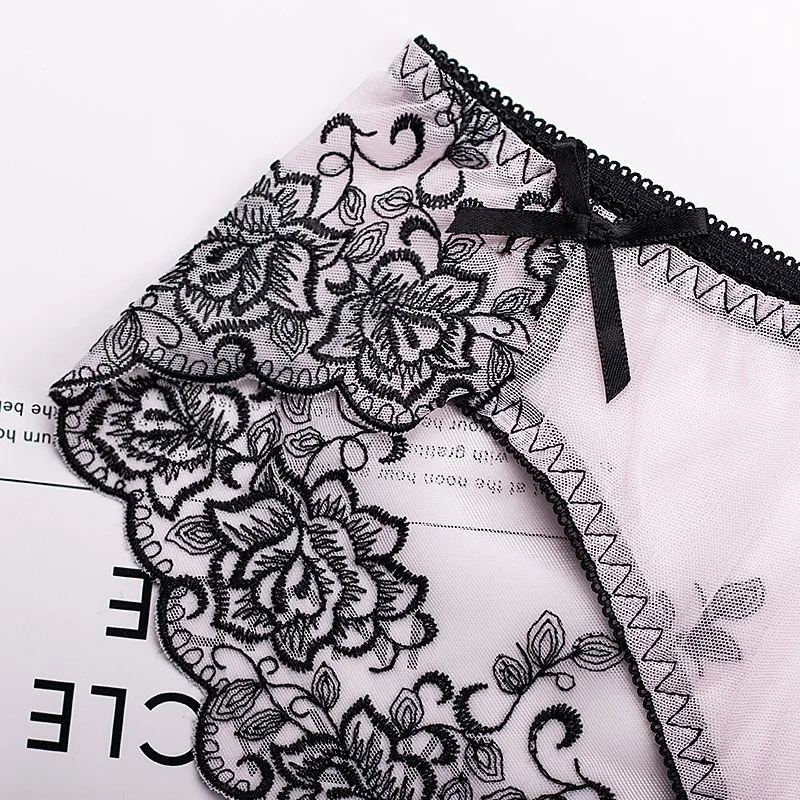 Женское нижнее белье с кружевной вышивкой и низкой талией розовое красное |