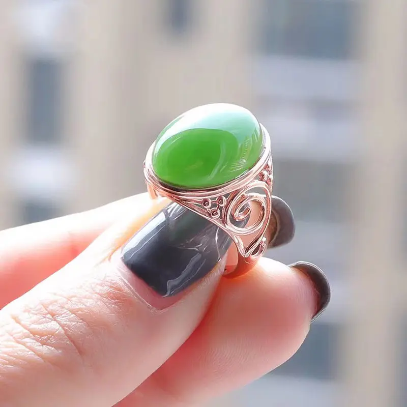 

Jade Ring Women's Vintage Open Ring Adjustable Natural Jasper Necklace Set Gift for Mother High-End Jewelry