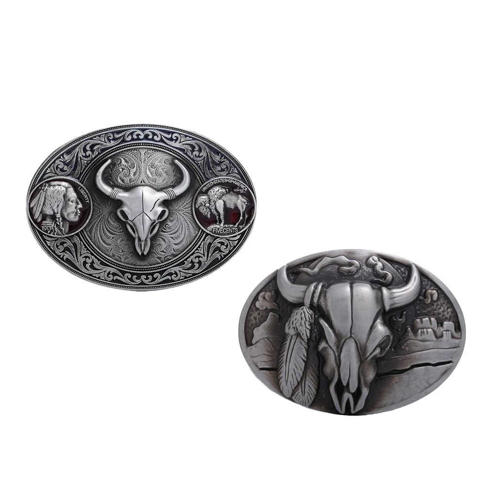 Western Belt Buckle Replacement - Engraved Bull Head Oval Cowboy | Аксессуары для одежды