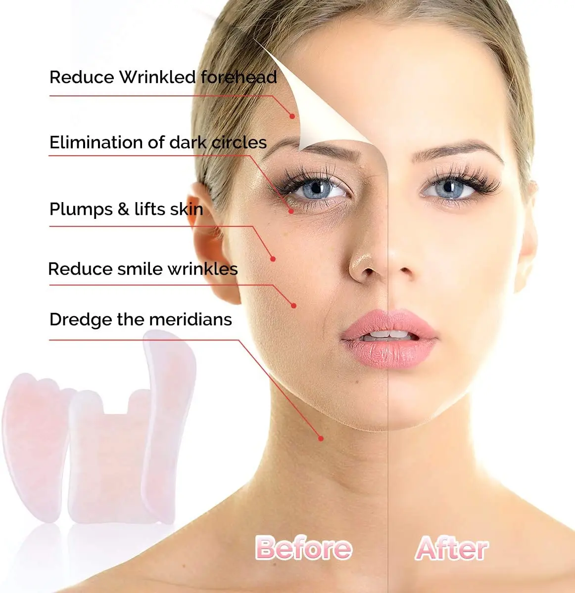 

Rose Quartz Slimming Face Massager Lifting Tool Natural Pink Jade Scraping Board Facial Massage Stone Skin Massage Beauty Care