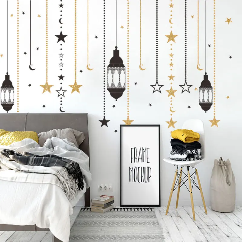 

Curtain Star Chandelier Ramadan Festival Wall Sticker Living Room Decoration Mural Art Decals Home Stickers Wallpaper Mural