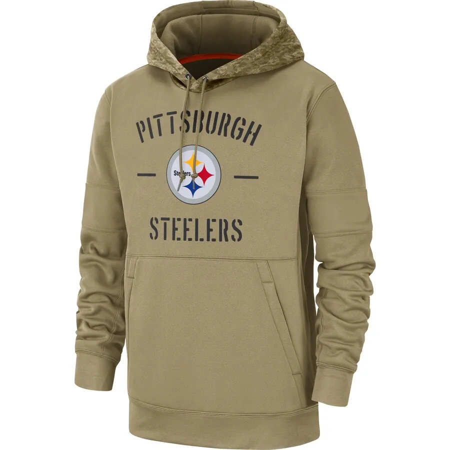 Питтсбург мужской женский молодежный Американский Футбол Толстовка Steelers Салют для обслуживания Sideline Therma пуловер с капюшоном Тан