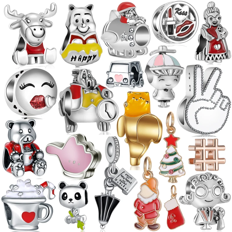 

Colorful Cartoon Christmas Animal Bear Trunk Grandma Brand Beads fit Bracelets & Bangles for Women DIY Charms Jewelry