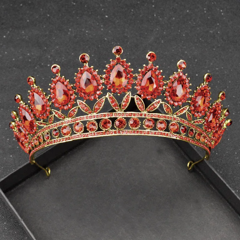 Vintage gold red Новая Винтажная Серебряная диадема в стиле барокко для королевы невесты, розовые хрустальные короны, свадебные модные украшения для волос, свадебные аксессуары - Окраска металла: Vintage gold red