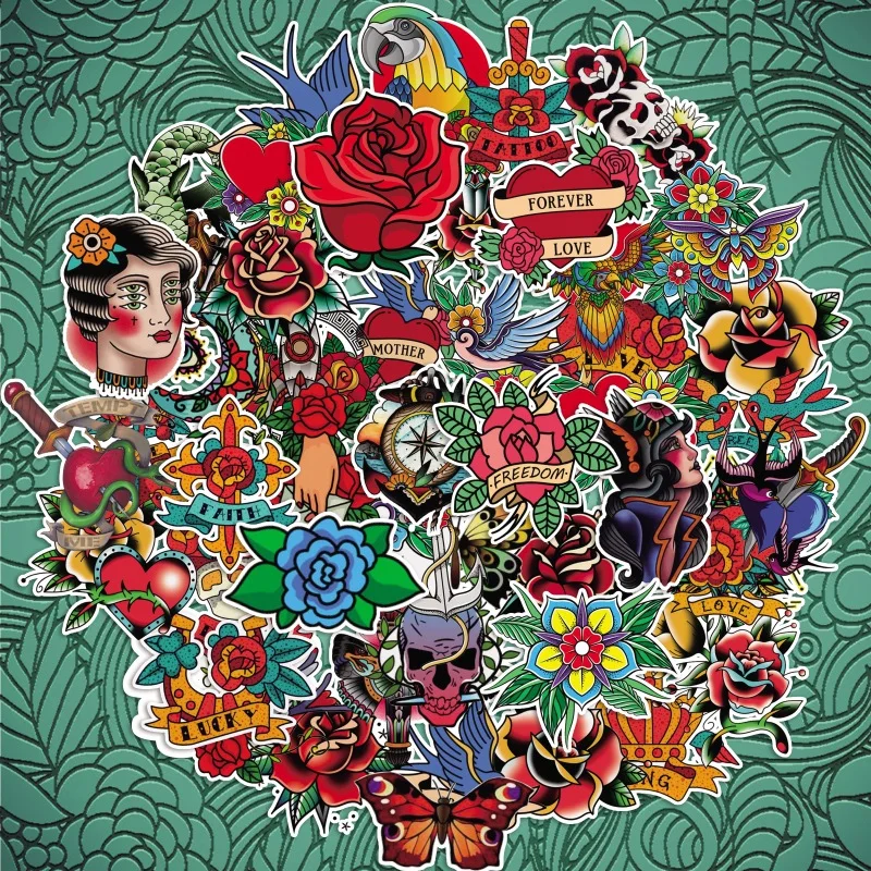 103050100pcs color beauty retro tattoo love cool stickers skateboard laptop guitar car graffiti decal home doodle diy sticker free global shipping