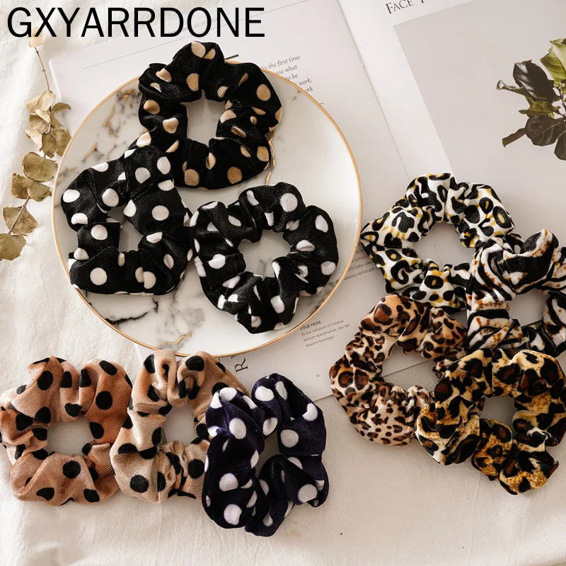 

2Pcs/set Fashion Dots Animal Leopard Hair Scrunchies Velvet Rubber Band Hair Rope Ponytail Holder Hairbands Hair Accessories