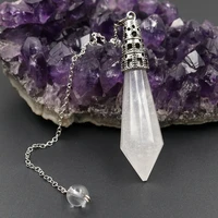 fysl silver plated hexagon prism clear quartz pendulum for scrying pendant link chain labradorite stone jewelry