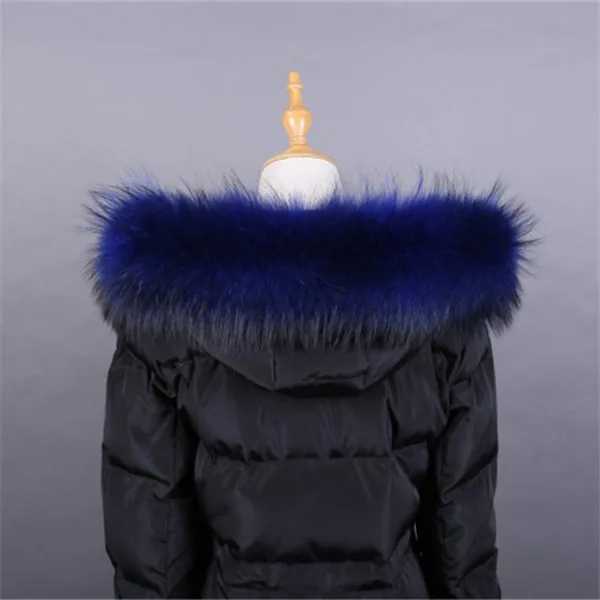 Royal blue Натуральный меховой воротник для парки пальто натуральный енот шарф Роскошные женские меховые шарфы мужские куртки 60 см 65 см 70 см 75 см 80 см - Цвет: Royal blue