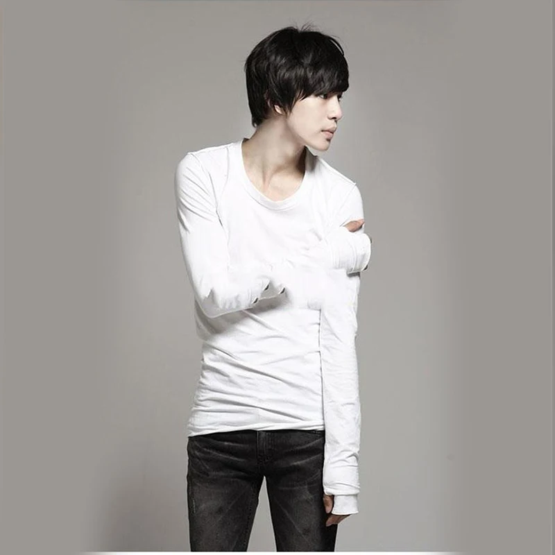 Футболка мужская с длинным рукавом модная одежда перчатки круглый вырез толстая