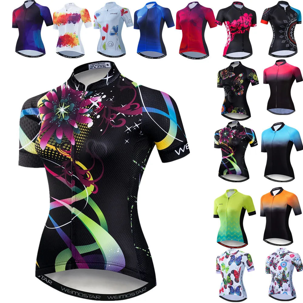 

Cycling Jersey Women Bike Mountain Road MTB Top Female Bicycle Shirt Short Sleeve Racing Riding Clothing Summer Lady Flower Pink