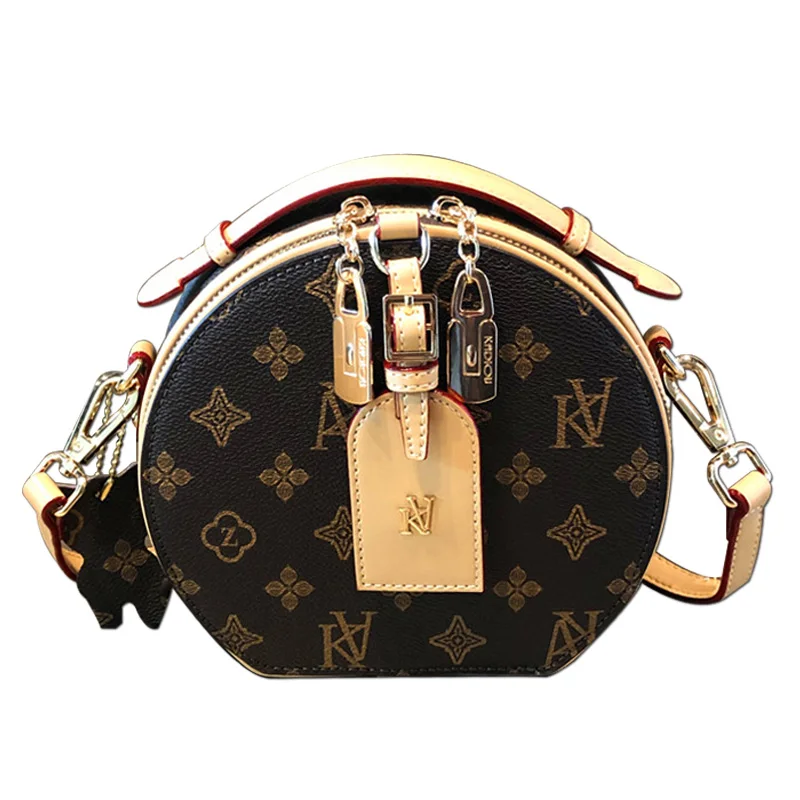 

Real Cow Leather Printed Small Round Bag for Women 2021 New Fashion Simple One Shoulder Messenger Bag Ladies Party Purses Bolsa
