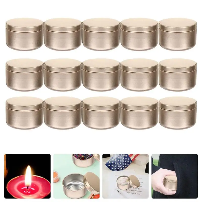 Contenedores redondos de aluminio para velas, pr&aacute;ctico tarro peque&ntilde;o de Metal herm&eacute;tico s&oacute;lido para aromaterapia, 24 piezas-3