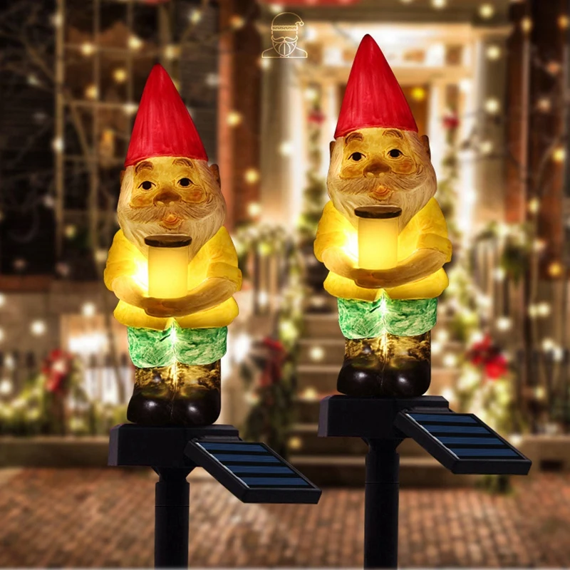 

HOT-2Pcs Solar Garden Led Light Waterproof Christmas Lights Resin Santa Claus Festival Decoration Solar Insertion Light