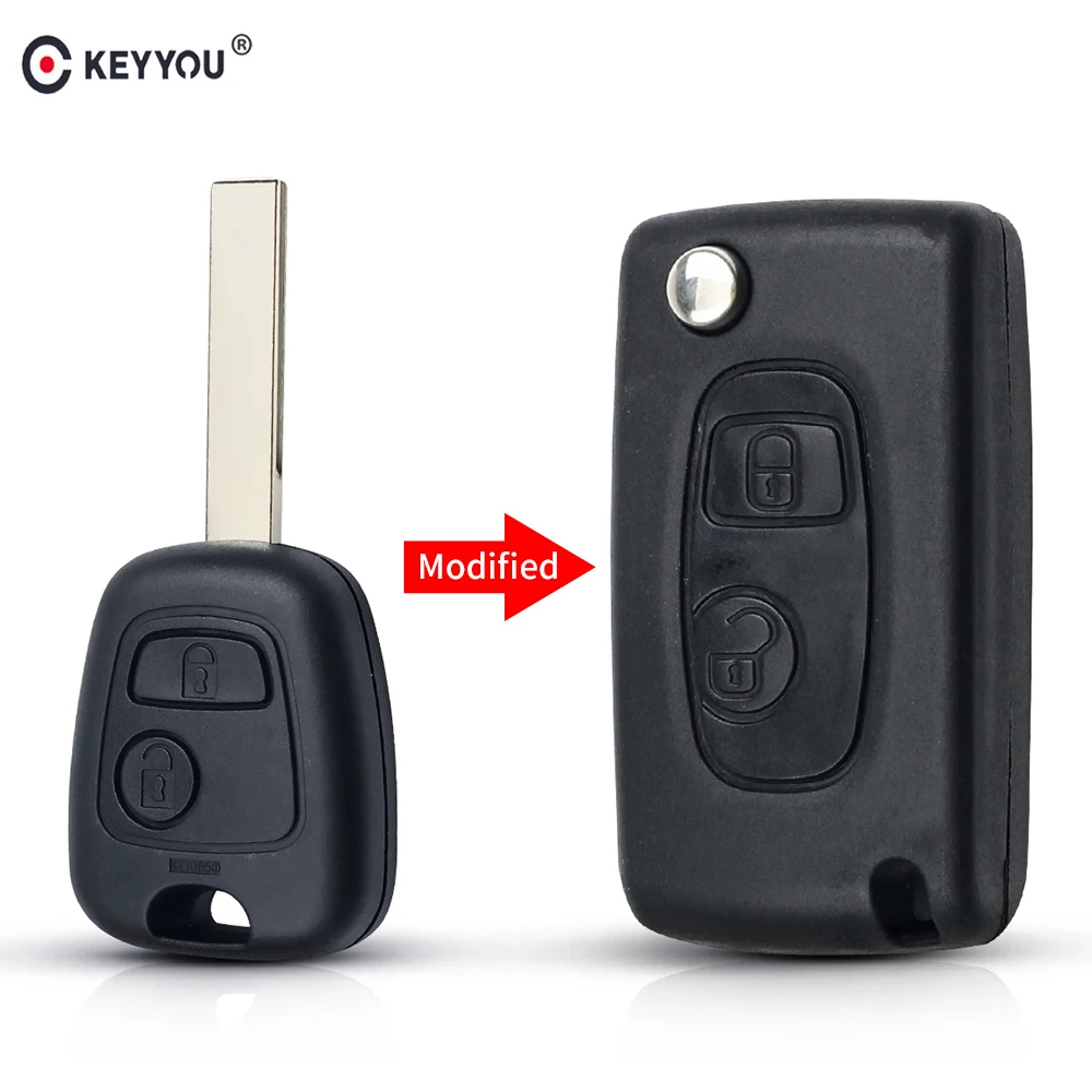 KEYYOU стиль модифицированный флип Автомобильный Брелок дистанционного управления с ключом оболочки для Citroen C2 для peugeot 206 207 Замена 2 кнопки авто ключ чехол