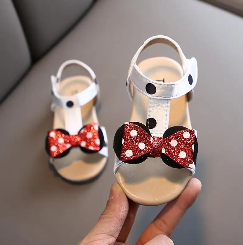 Disney детские сандалии для девочек с мультяшной Минни и бантом нескользящая Мягкая