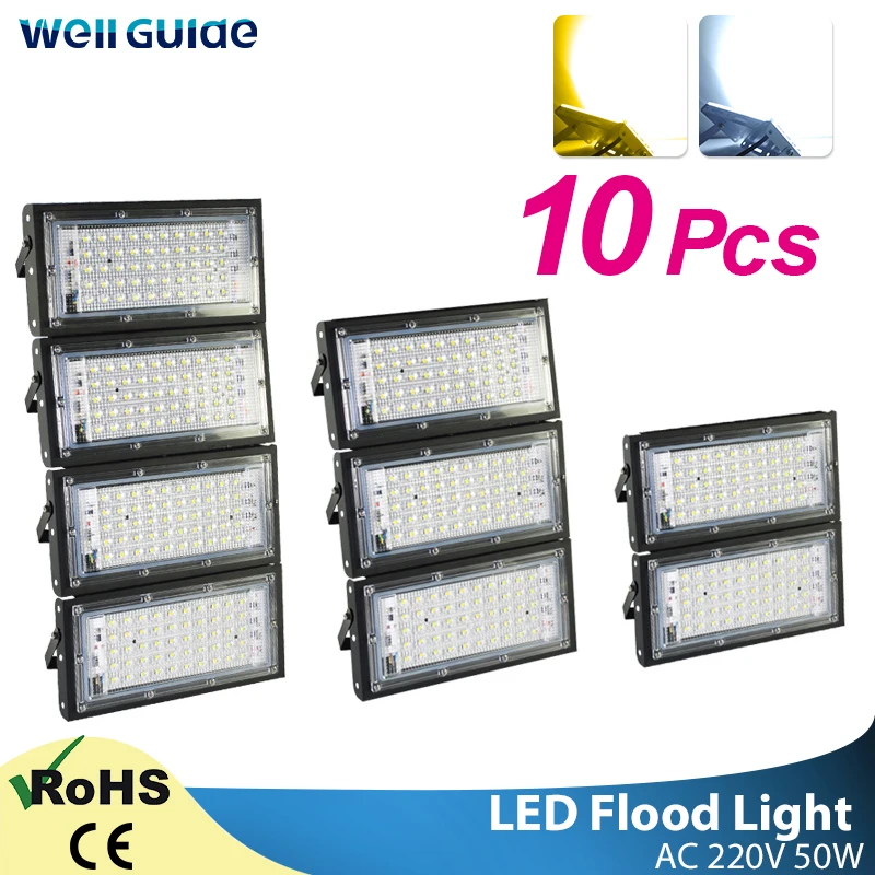 10pcs LED Flood Light 50W led Floodlight led cob spotlight 2835 SMD 220V 240V LED street Lamp waterproof IP65 outdoor Lighting