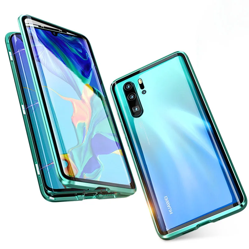 Роскошный магнитный металлический бампер, чехол для Huawei P30 Pro P20 Mate 20, покрытие 360 стекло, полный корпус, чехол для телефона Huawei P30, бронированный чехол P 30 - Цвет: Full Green