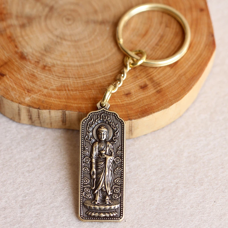 Латунный брелок для ключей с шестью надписями мантра Будды маленькие медные