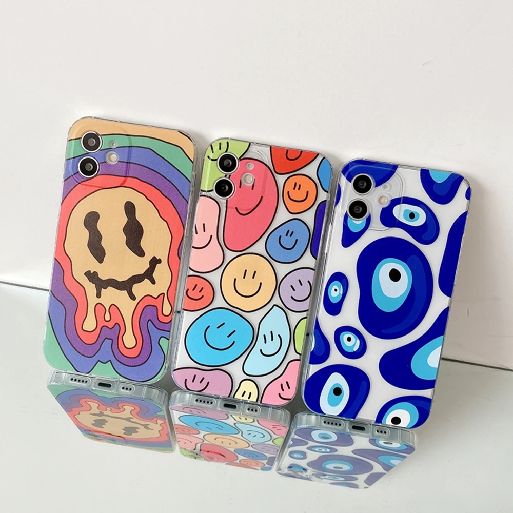

Phone Case For iPhone 12 7 8 Plus X XS XR XSMax 11 12 Pro Max SE 2 Funny Smile Face Cover Clear Soft TPU Shockproof Design Cases