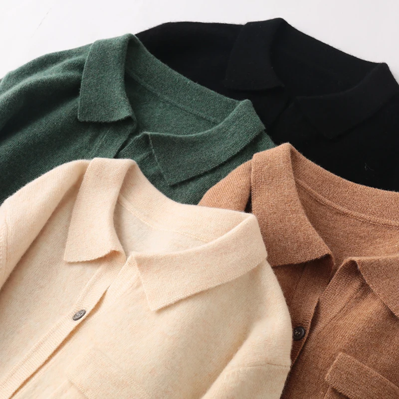 

BELIARST 2020 Spring and Autumn New 100% Wool Sweater Women Lapel Cardigan Slim Fashion Knitted Base Coat