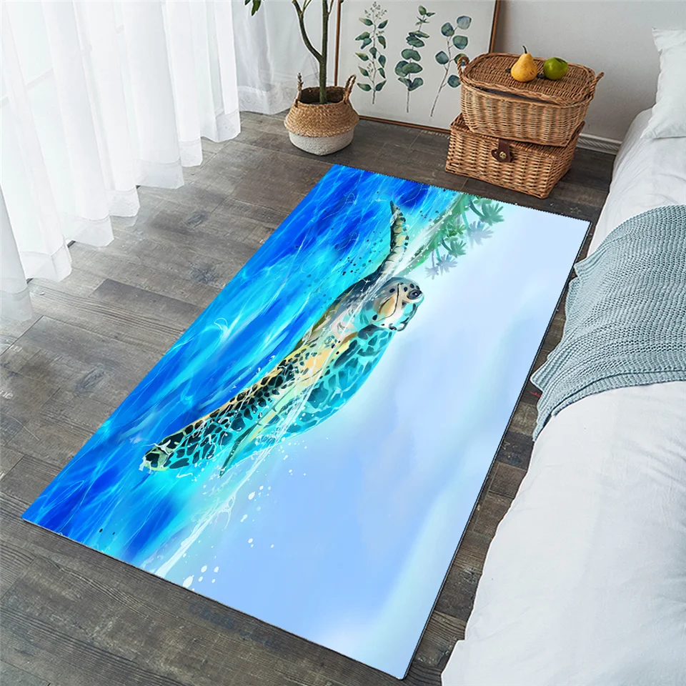 BeddingOutlet Sea Turtle Large Carpets for Living Room Watercolor Blue Soft Floor Mat Marine Animal Tortoise Area Rug 122x183cm | Дом и сад