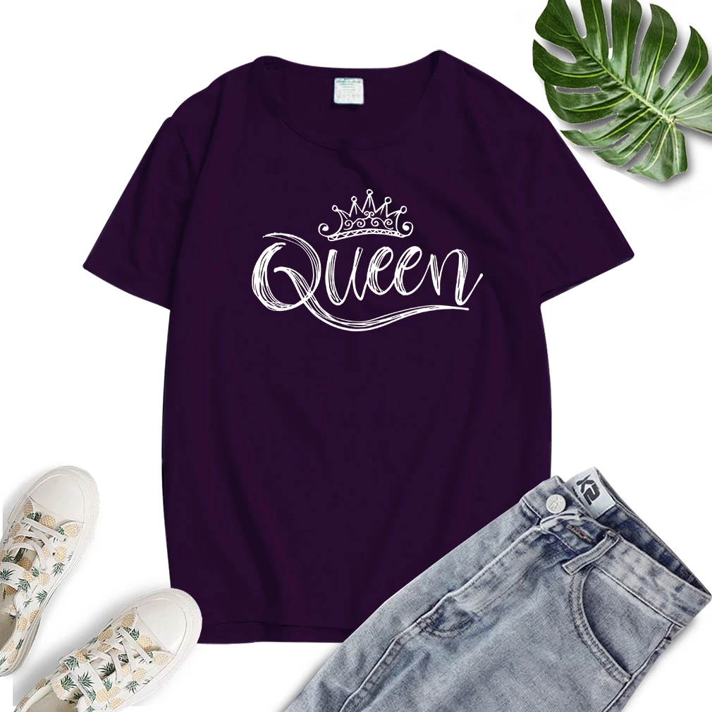 

Couple Summer Funny Couple Women T-Shirts KING QUEEN Letter Printed T-shirts Couples Lovers Cotton short sleeve O Neck Tops