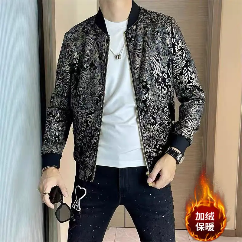 

Новинка Осень-зима 2021 Мужская бархатная куртка модная брендовая Красивая универсальная бейсбольная Униформа с принтом тигра