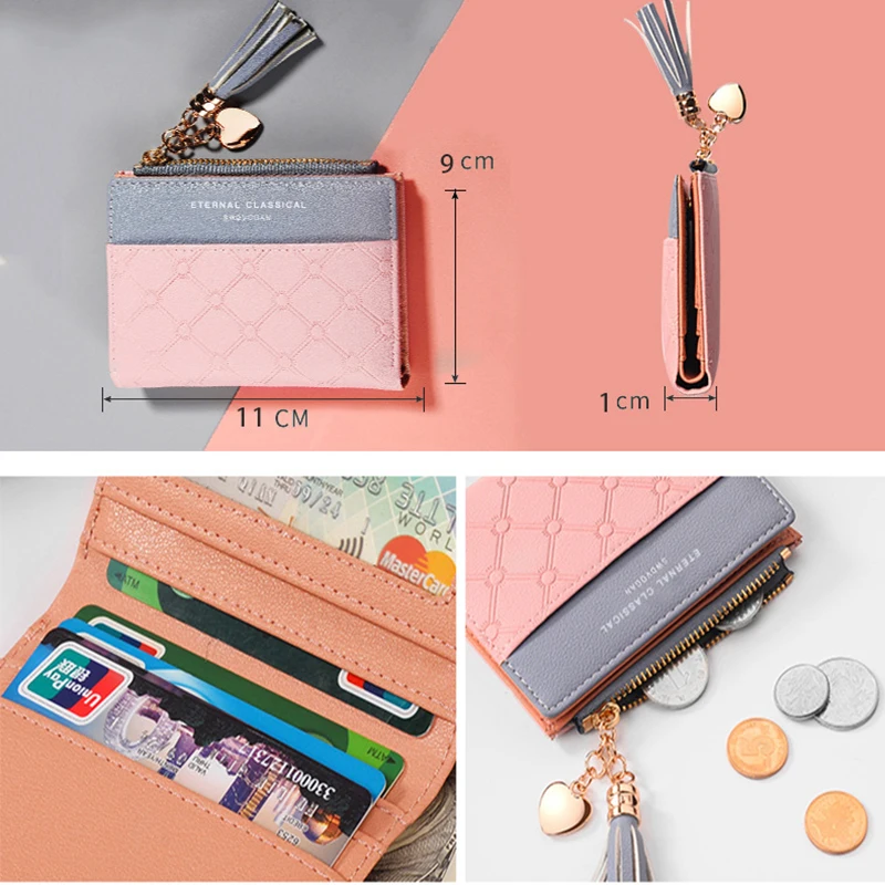 Женский короткий клатч на молнии с ромбовидным узором и кисточками | Кошельки